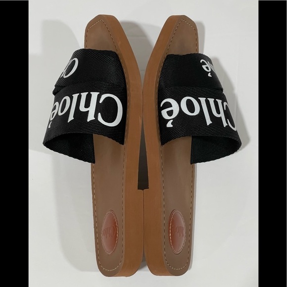 CHLOÉ LOGO SLIDE SANDAL BLACK SIZE - 9 .US/ 39.EU ($475) PRE-OWNED - Picture 9 of 14